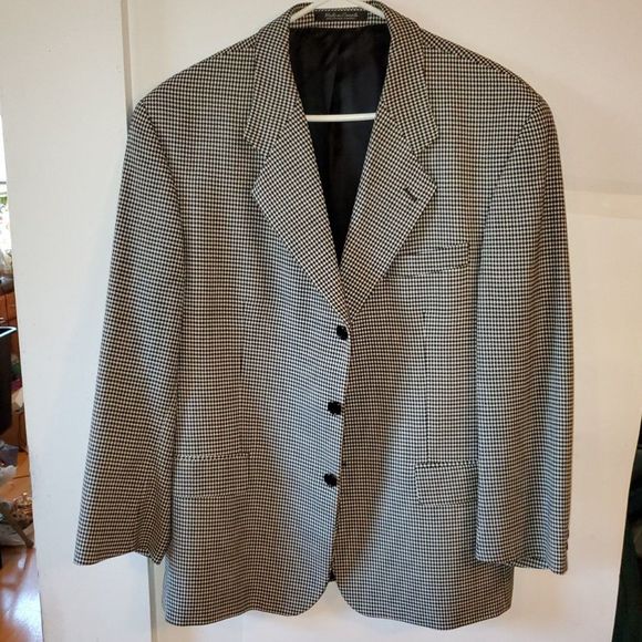 Fiori Men's Suit Jacket Gingham Print Virgin Wool Marshall Fields Size 44 - Picture 2 of 10